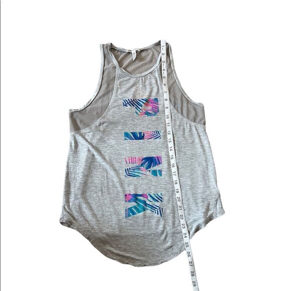 PINK Tropical Graphic Mesh Top Modal Blend Light Casual Tank Top XS - Picture 6 of 8